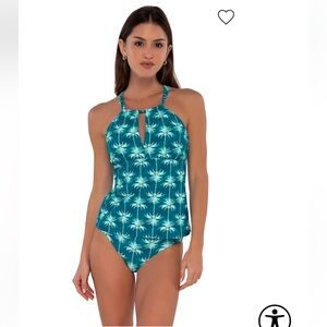 NWT Sunsets Mia Tankini X Back Everlee Tie Side Hipster Bikini Bottom size Large